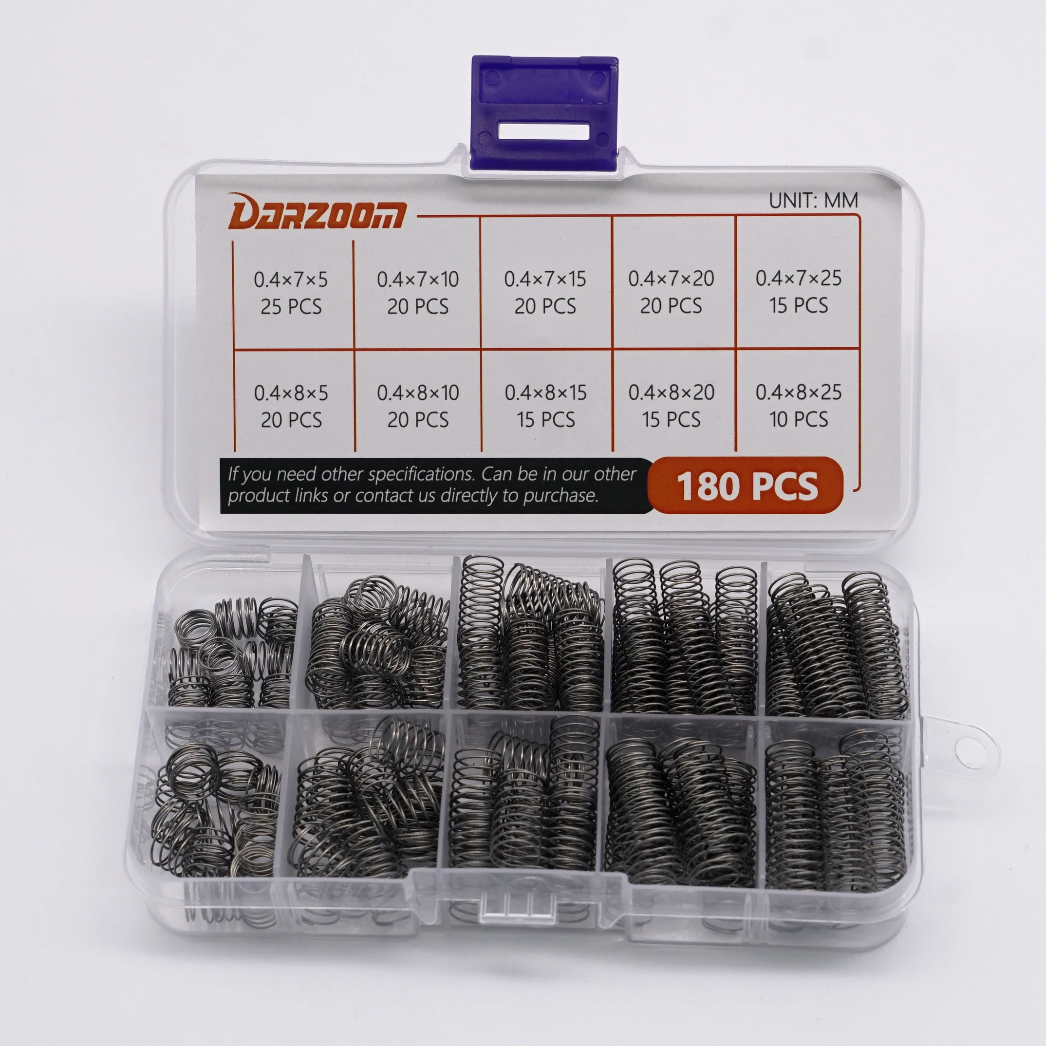 

180 шт., 0,4 мм, 10 типов, набор пружин сжатия, мини-пружины из нержавеющей стали для ремонта, внешний диаметр 7/8 мм, длина от 5 до 25