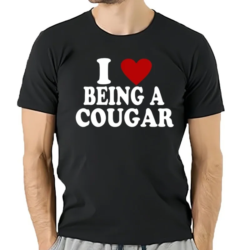 Camiseta de manga corta con cuello redondo para mujer mayor, ropa básica informal, I Heart Love Being A Cougar, calien