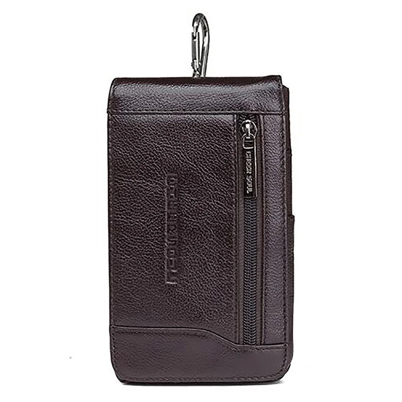 Juste de téléphone portable en cuir véritable pour hommes, sac banane, sacs de ceinture, sac à main à crochet, poudres, boucle décontractée, sac de