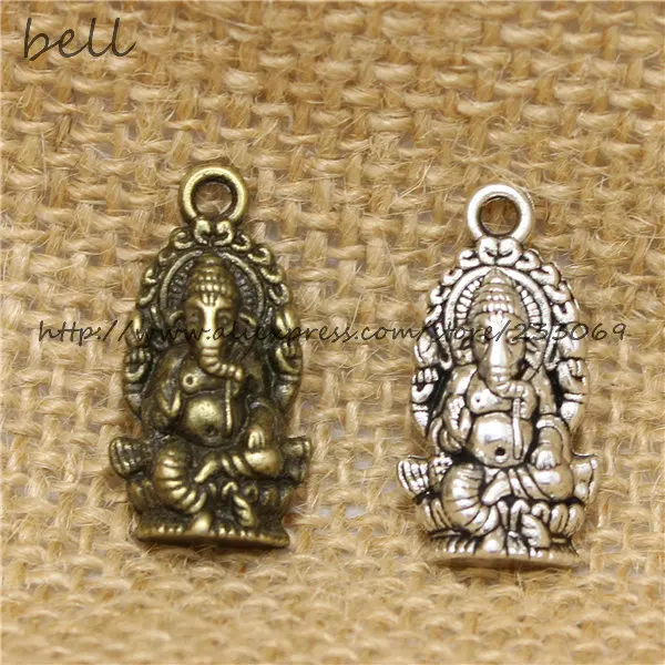 40Pcs/lot 14*27mm Vintage Religion Thailand Ganesha Charms Antique Metal Alloy Buddha Charms Jewelry Pendants