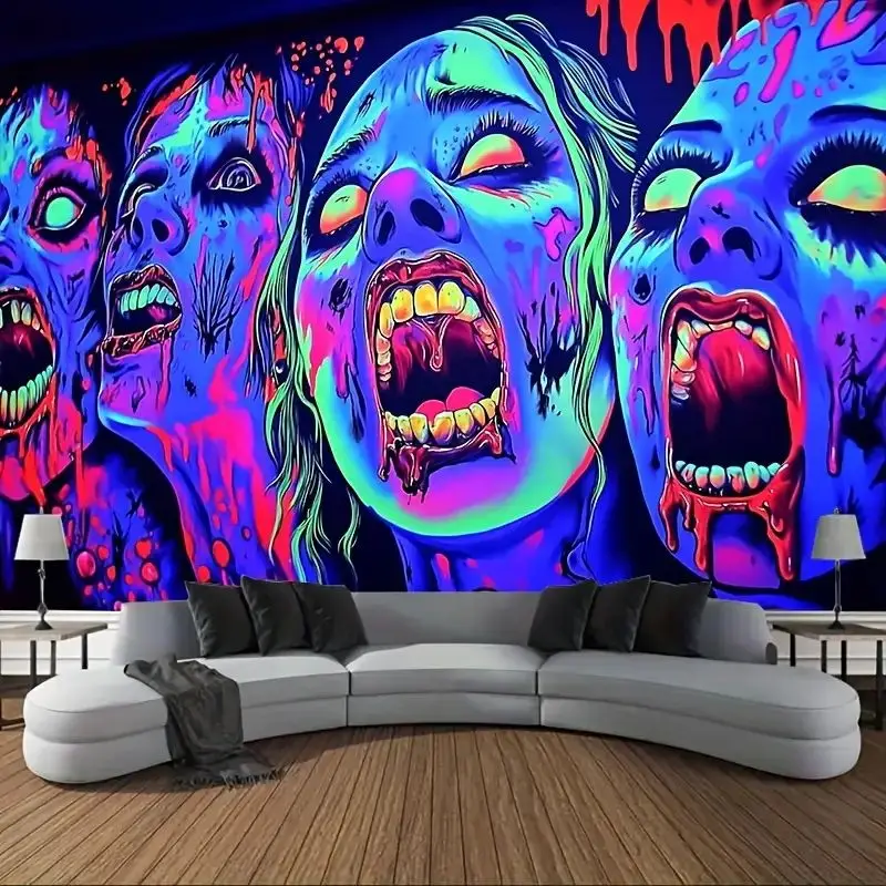 VIKAMA Halloween Cyberpunk Zombie Wall Tapestry Waterproof And Fade-Resistant Wall Hanging Decor For Ambiance