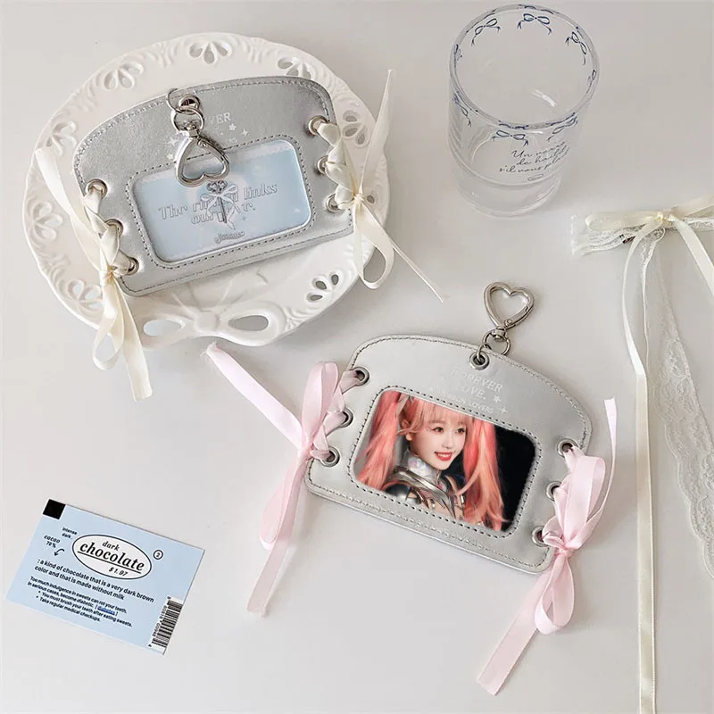 3 Inch Card Holder Photo Kpop Organizer PU Decorative Keychain Card Holder Postcard Organizer Sleeve Hanging Keychain Card Bag