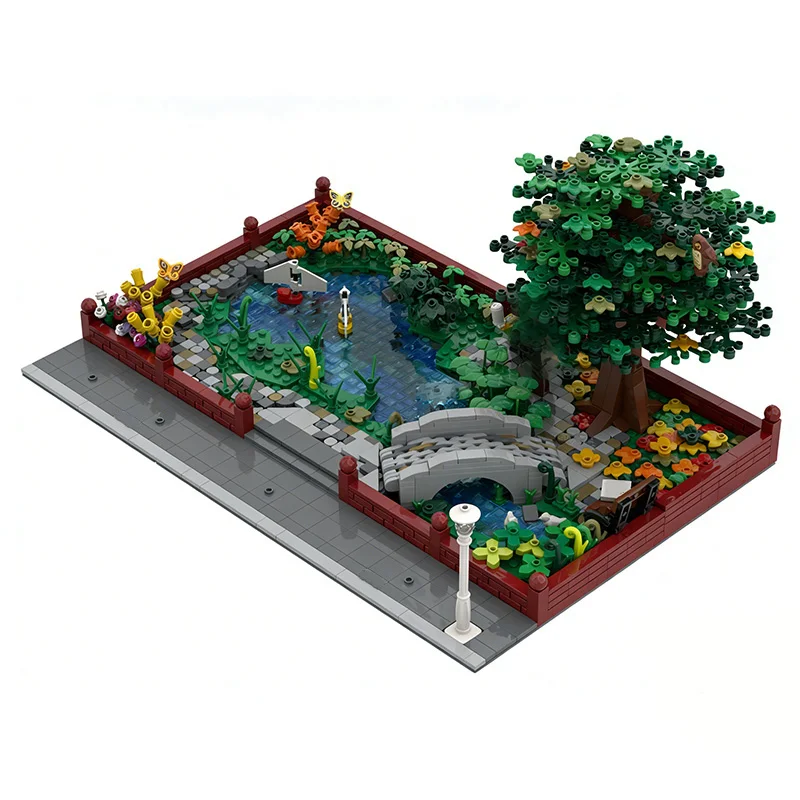 1859 PCS Modular Building City Green - Central Park & Pond MOC Customize Modular Building Block Model DIY Boys Festival Toy Gift