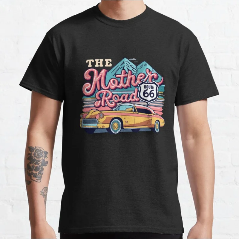 

Cartoon Mountain Route 66 US Mother Road travel Gift t shirt main street of america Highway Graphic clothes All size Tops