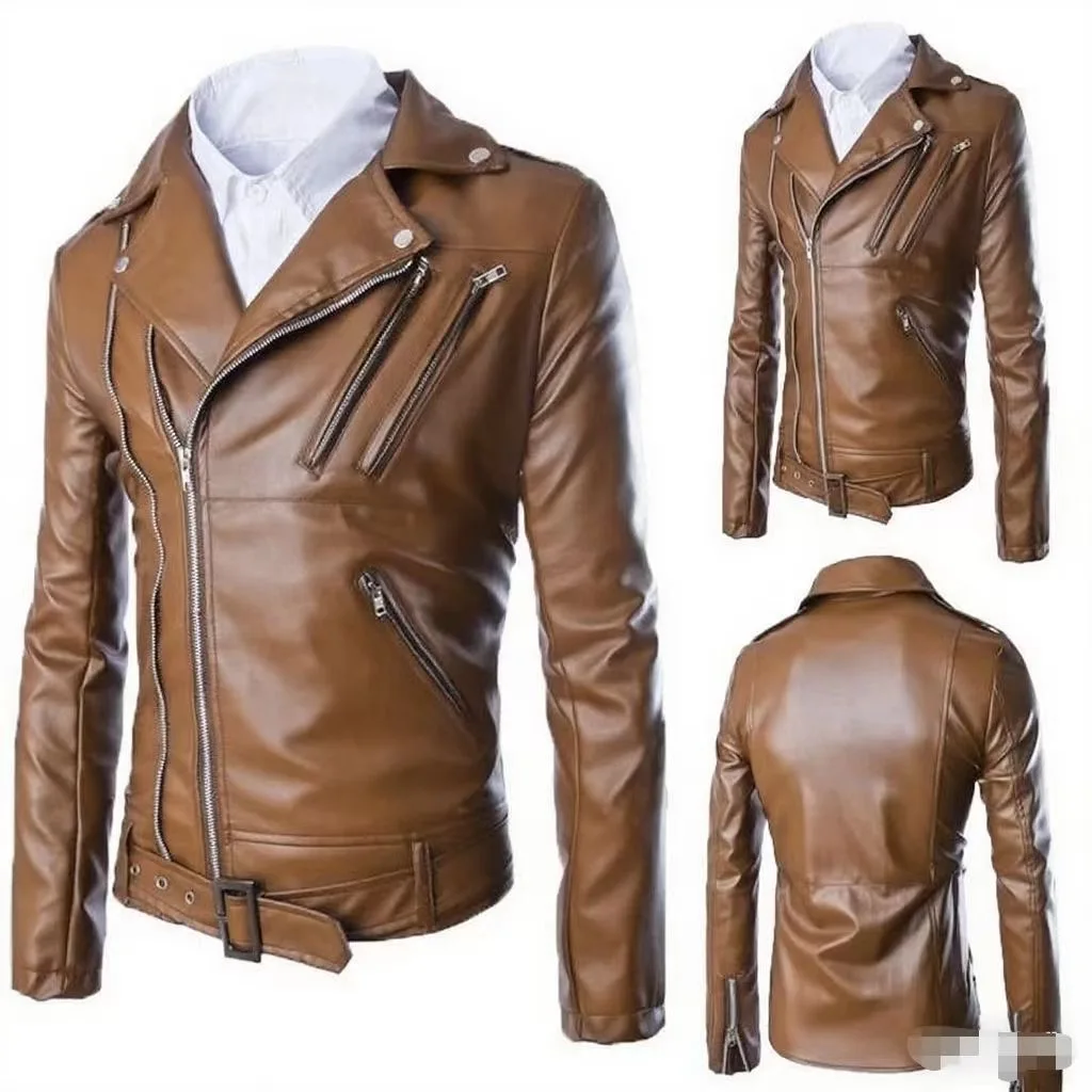 

Autumn and Spring New Fashion Solid Color American Vintage Sports Leather Jacket Men's Casual Loose Windproof Plus Size Coat
