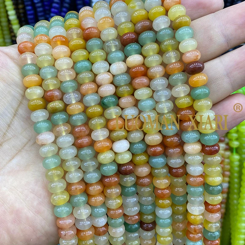 Großhandel Naturstein-Rondelle 5x8MM, gemischte Farben, grüne Gobi-Jades, Spacer-Perlen für Schmuckherstellung, DIY-Armbänder, Accessoires – Detail 1