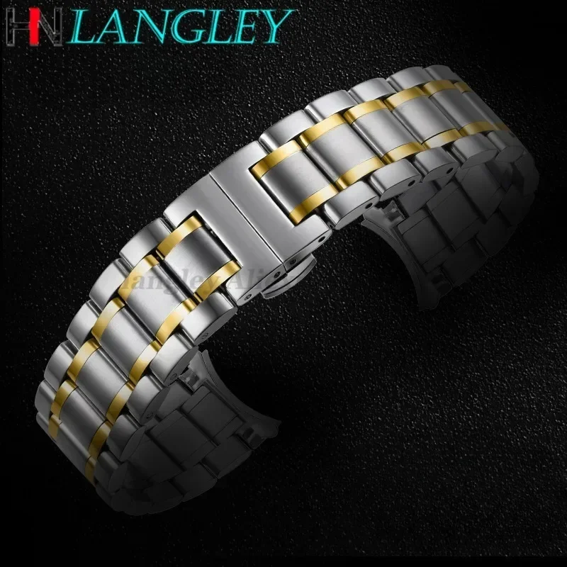 Curved End Solid Stainless Steel Universal Strap 12/13/14/15/16/17/18/19/20/21/22/23/24mm Watch Bands for Tissot Butterfly Clasp