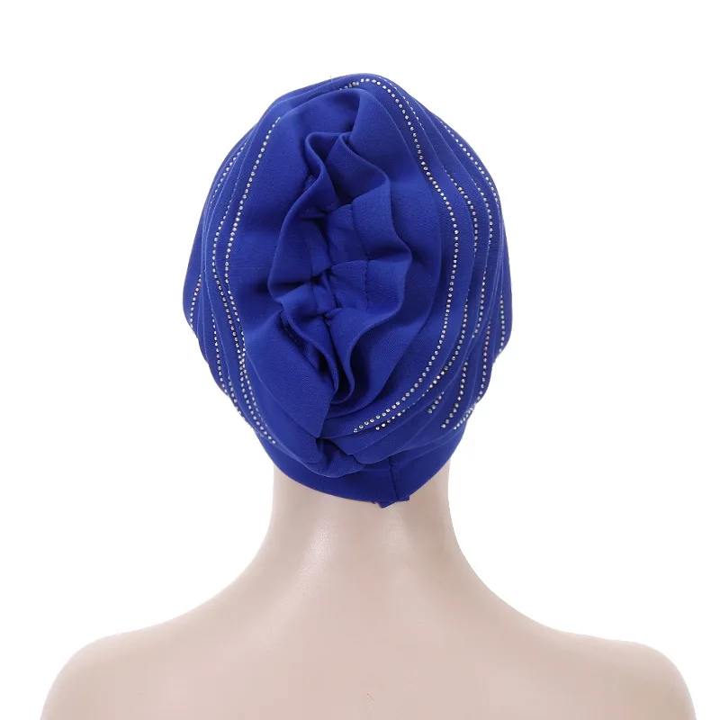 Diamonds Pleated Turban Caps for Women African Head Wraps Nigeria Party Headpiece Turbante Mujer Muslim Headscarf Hats