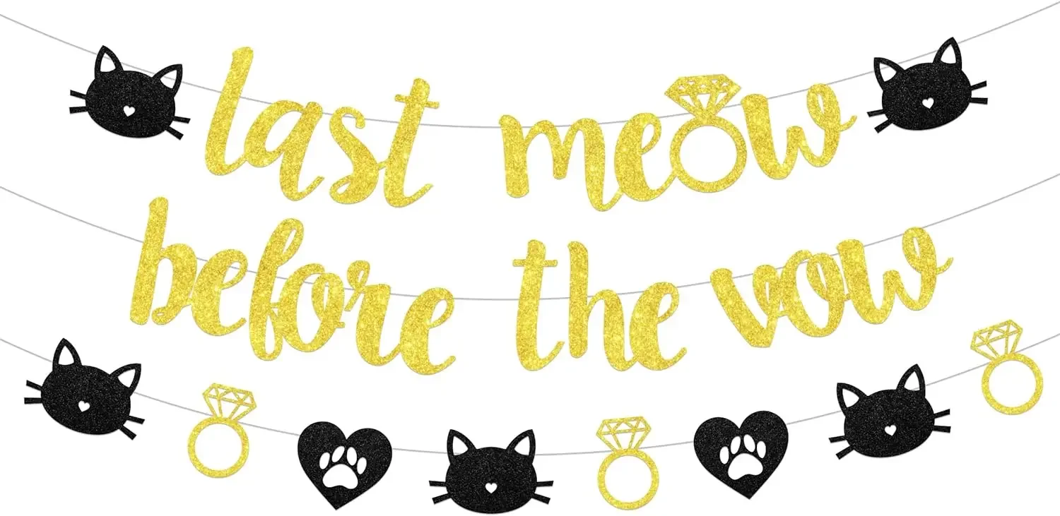 

Last Meow Before the Vow Banner, блестящая гирлянда с котом для влюбленных, свадебный душ, девичник, Свадебный декор