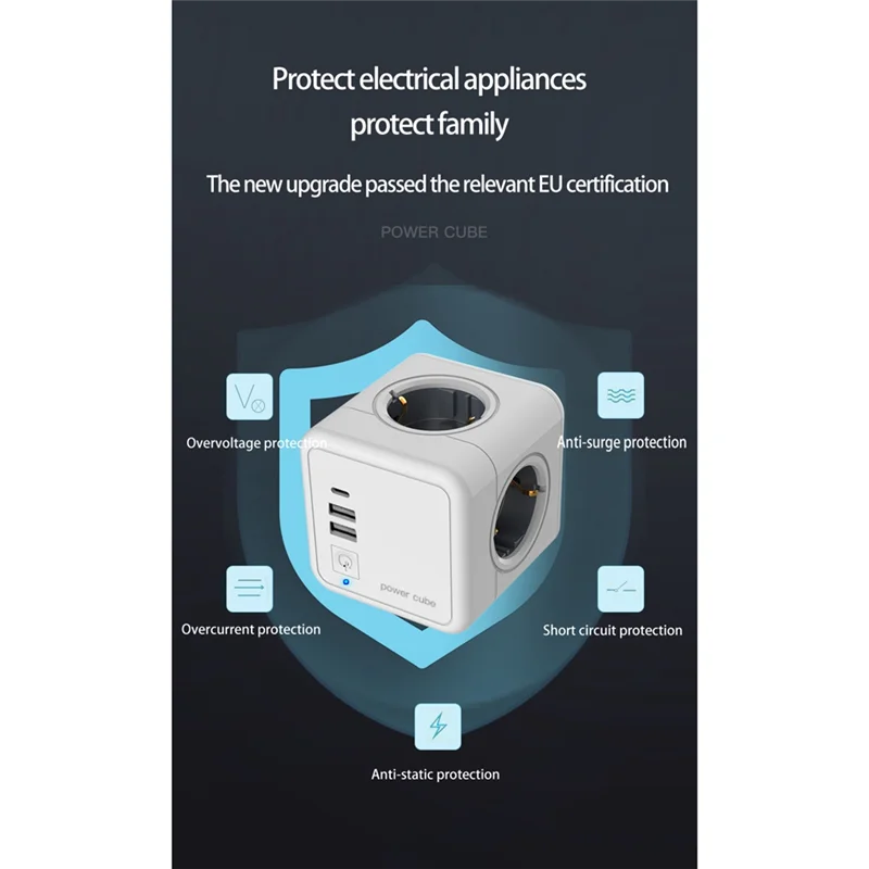

ABLN-European Smart Power Strip Plug Adaptor Surge Protect Power Square Extension Wall Socket, EU Plug