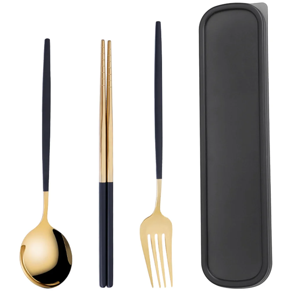 

1Set Portable Travel Tableware Spoon Fork Chopstick Set with Storage Box Camping Outdoor Utensils Travel Utensils
