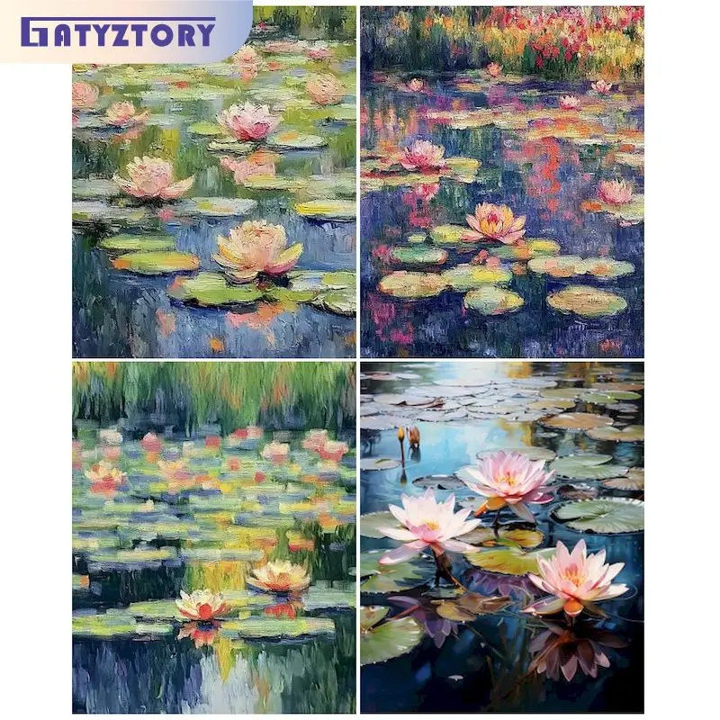 GATYZTORY 60x75cm Frame Painting By Number For Adults Lotus Flower Picture By Numbers Acrylic Paint On Canvas Home Decors Art