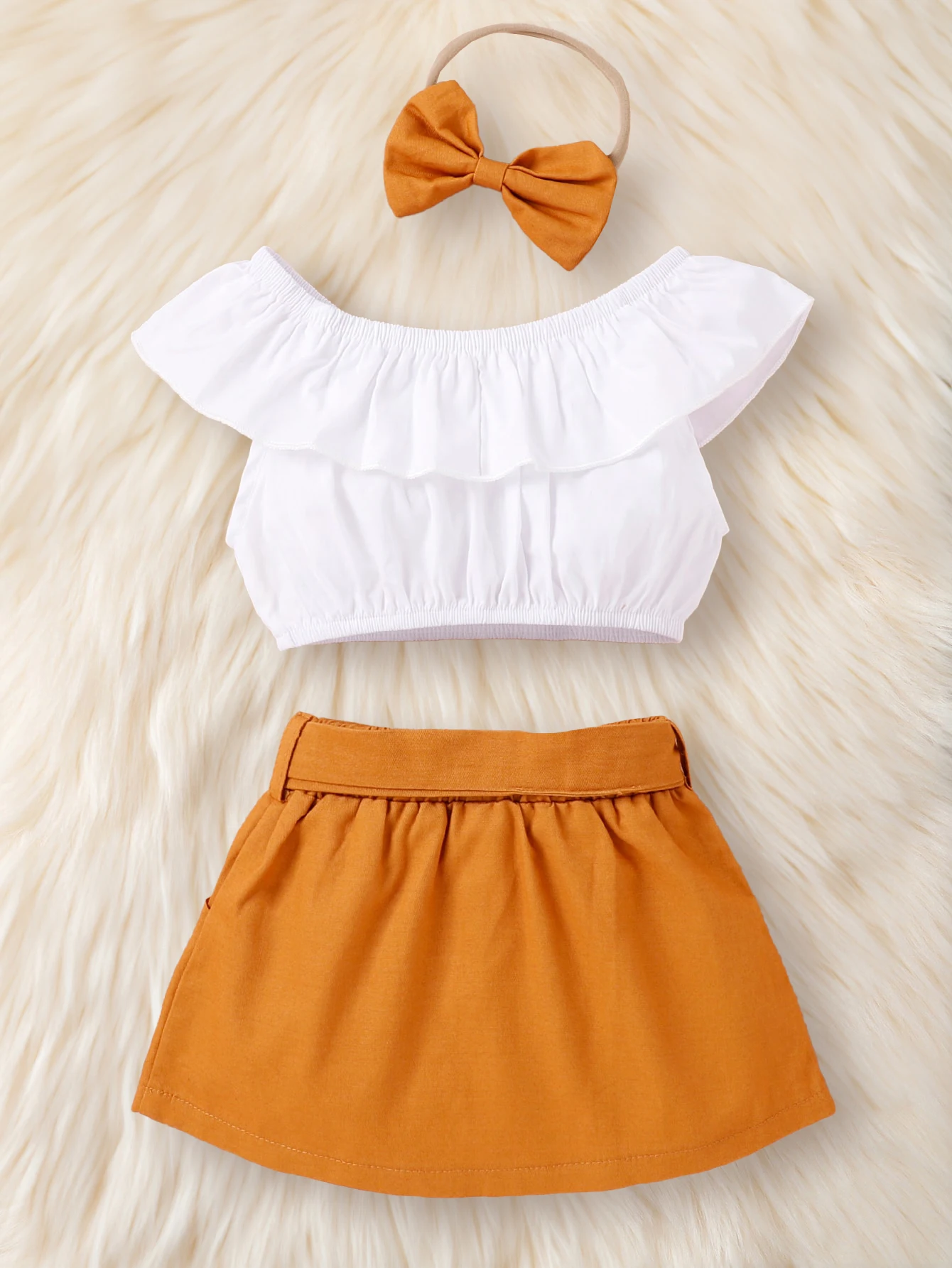 Summer Girls Suit Top + Skirt + Bow Tie 3pcs Fashionable Children\'s Clothing 4-7y