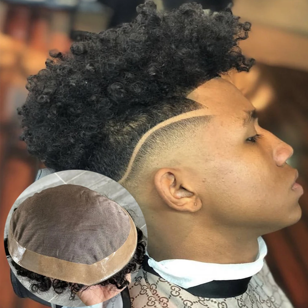 Tupé Afro 360 ondulado para hombre, cabello humano 100% indio, transpirable, sistema de reemplazo de Base Mono, Unidad de cabello para hombre negro, 8mm, 10mm