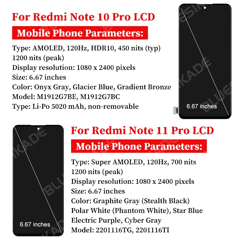 OLED For Redmi Note 10 Pro LCD M2101K6G Assembly Parts For Xiaomi Redmi Note 11 Pro LCD Display 2201116TG Touch Screen Digitizer