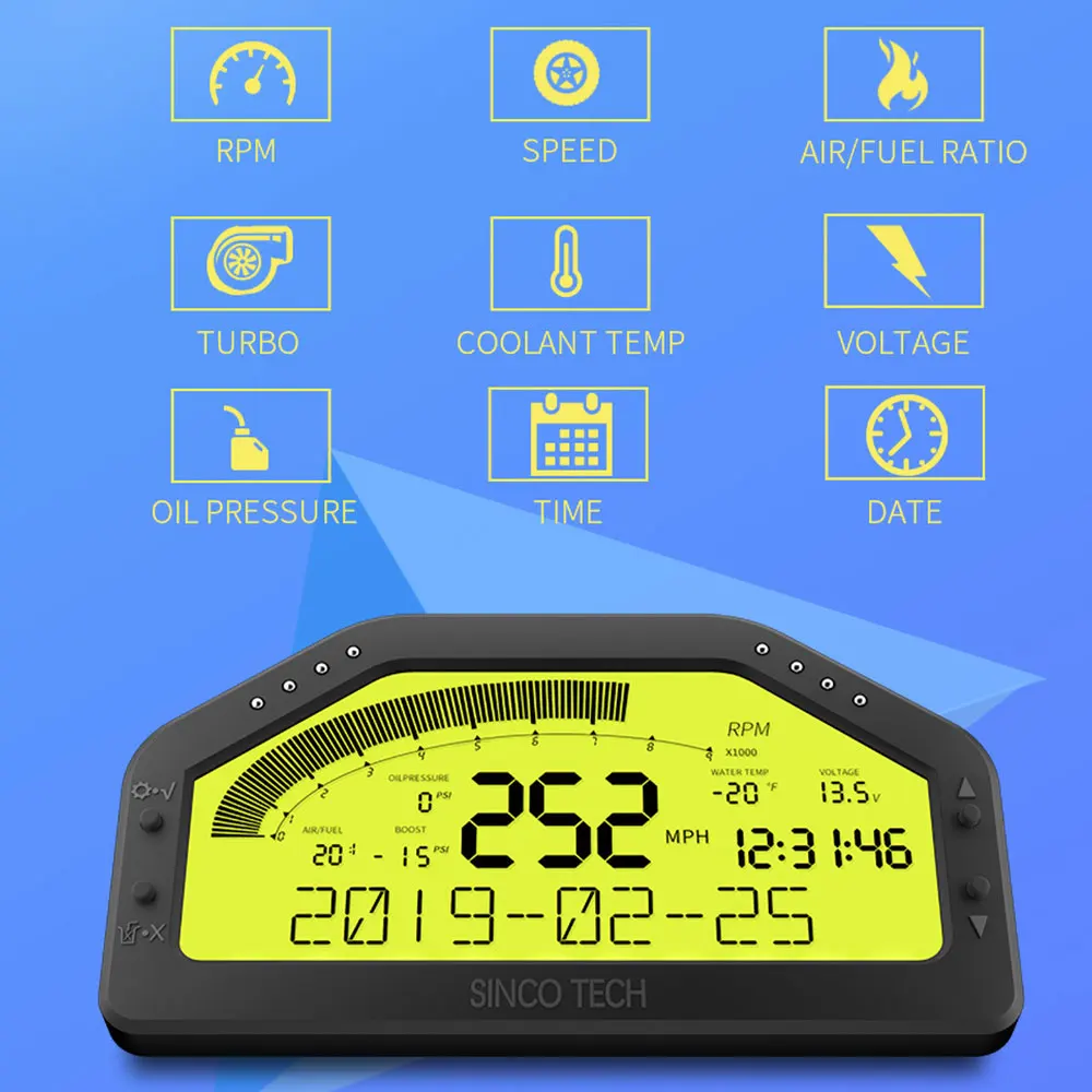904  Multi-function Instrument Dashboard Tachometer Speedometer KMH MPH Car Water Temperature Bluetooth-compatible LCD Screen