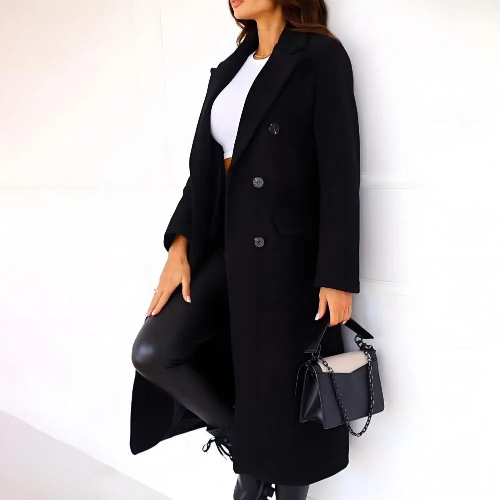 Lapel Button Women Wool Blends Coat Autumn And Winter Women's Double Breasted Long Sleeved Lapel Button Down Woolen Coat 2025