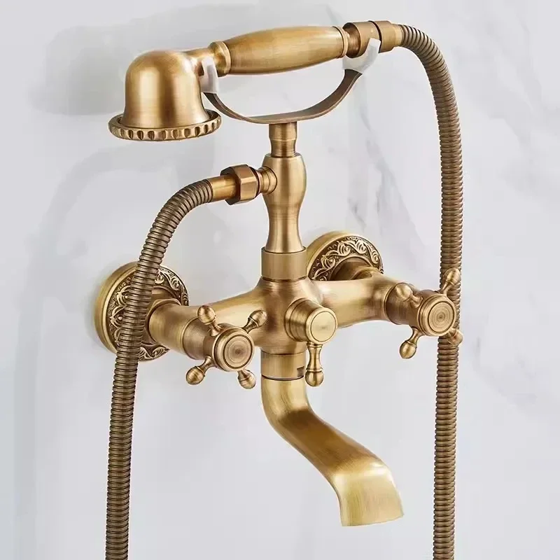 

Europe style brass material Classic Antique Finished Wall Mounted Bathtub Faucet set bathroom mixer tap