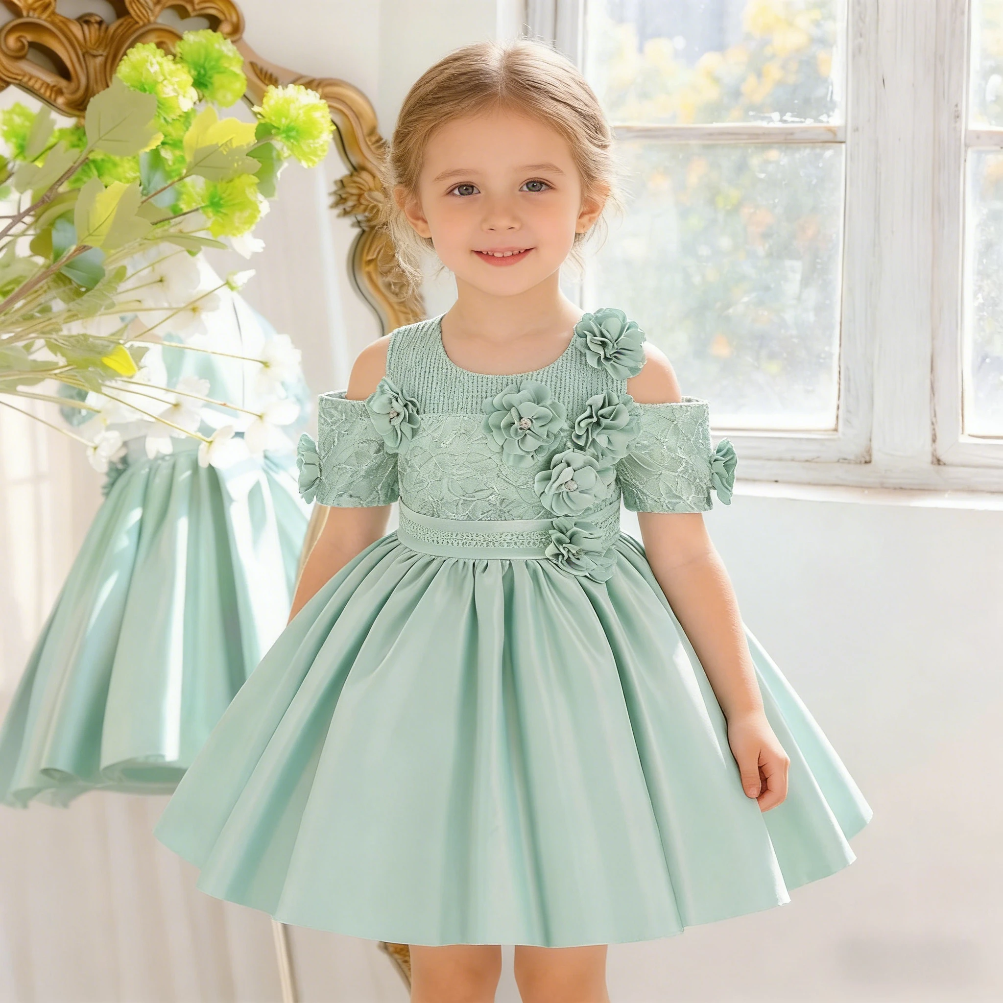 

Summer Flower Party Girls Dress Wedding Bridesmaids Princess Prom Dresses for Girl Baptism Birthday Evening Kids Clothes ASQ03