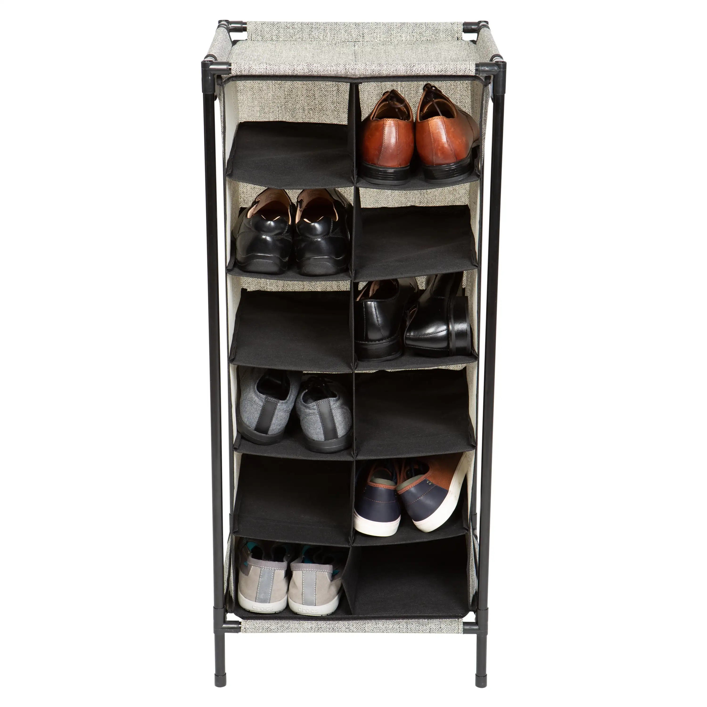 

Shoe Rack Organizer Stackable 6-Tier 12-Pair Shoe Shelf Holder Storage for Entryway Door Hallway Bedroom Nonwoven Fabric Black