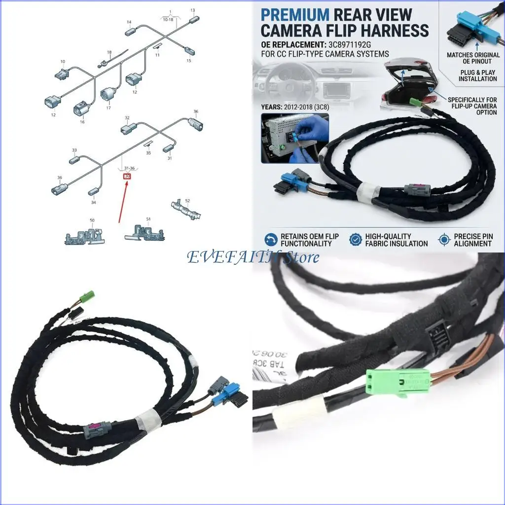 

124B Right Wiring Harness 3C8971192G Component for Automotive Tailgate Cable Set