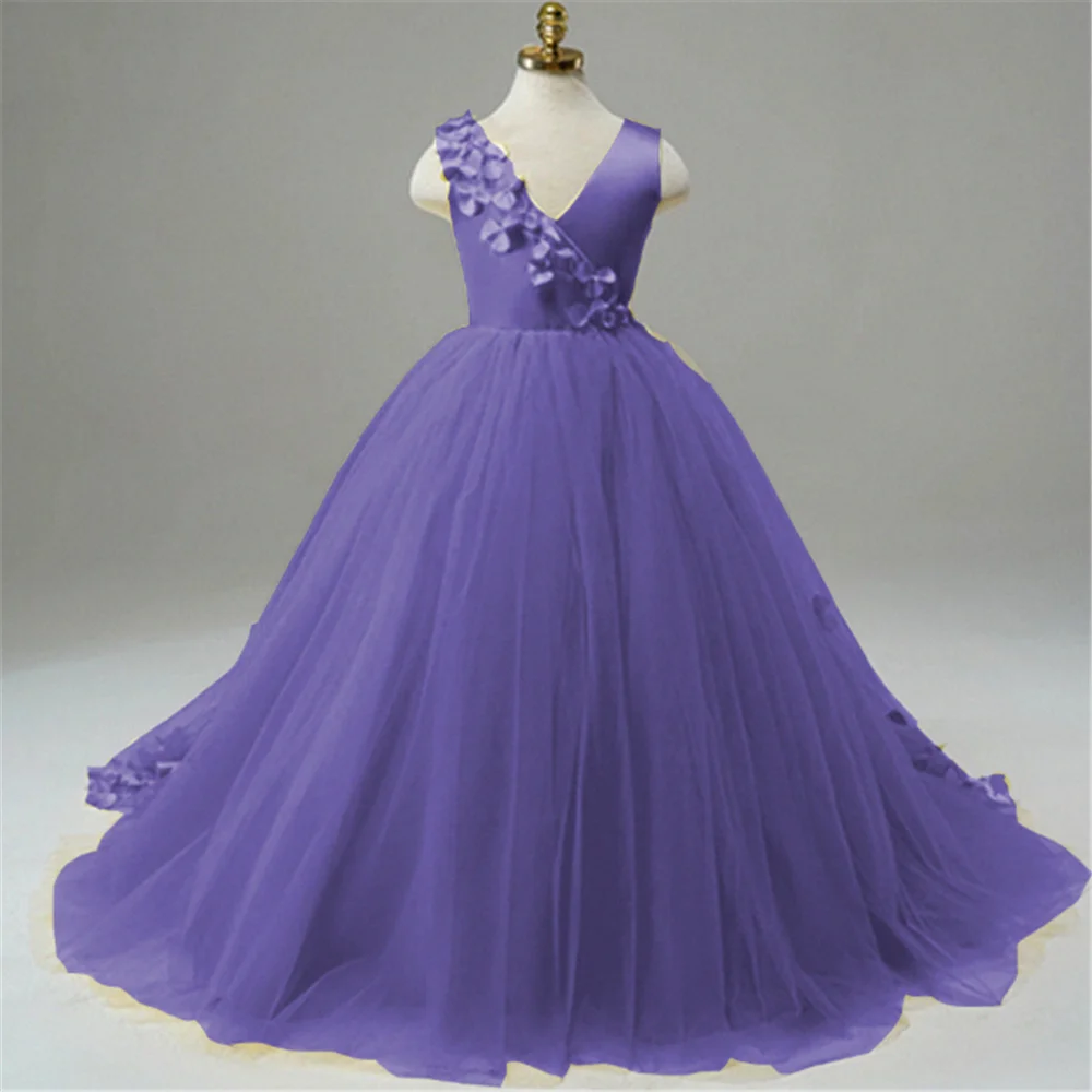 Robe de demoiselle d'honneur en tulle gonflé pour mariage, robes de soirée brillantes pour enfants, robe de Rhd'anniversaire pour enfants, première communion