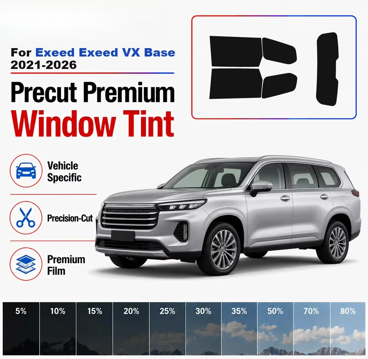 Premium Precut Window Tint Kit Front Rear Windows Rear Windshield For Exeed Exeed VX Base 2021-2026 Car Solar Nano Ceramic Film