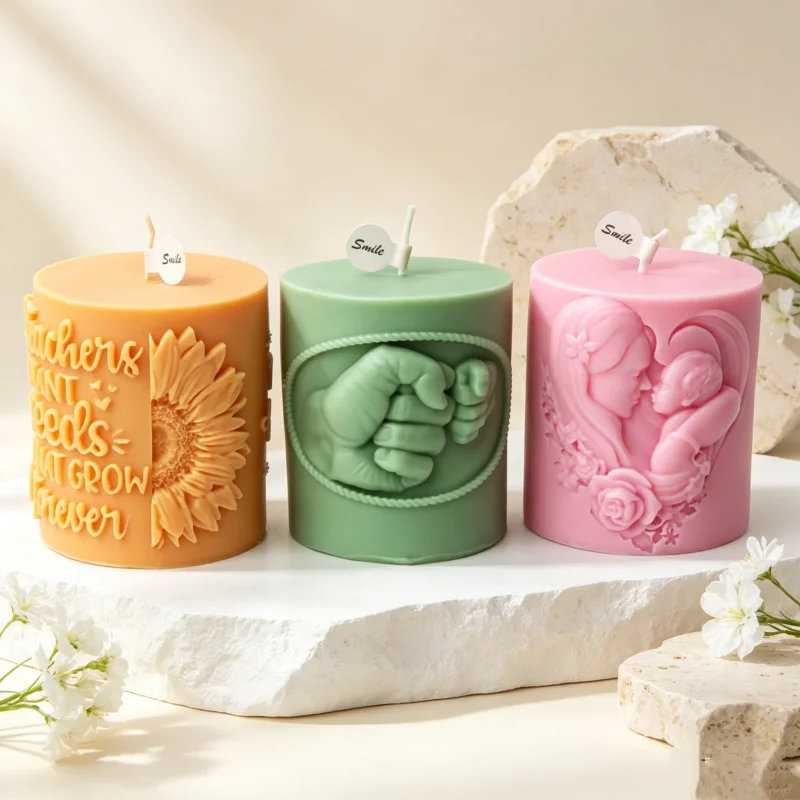 Thanksgiving Best Mam Dad Letter Cylinder Pillar Silicone Candle Mold Relief Sunflower Column Mold Mother's Day Gift Love Mother
