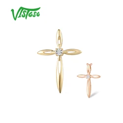 VISTOSO Pure 14K 585 Two-Tone Gold Sparkling Illusion-Set Miracle Plate Diamond Pendants For Women Anniversary Trendy Jewelry
