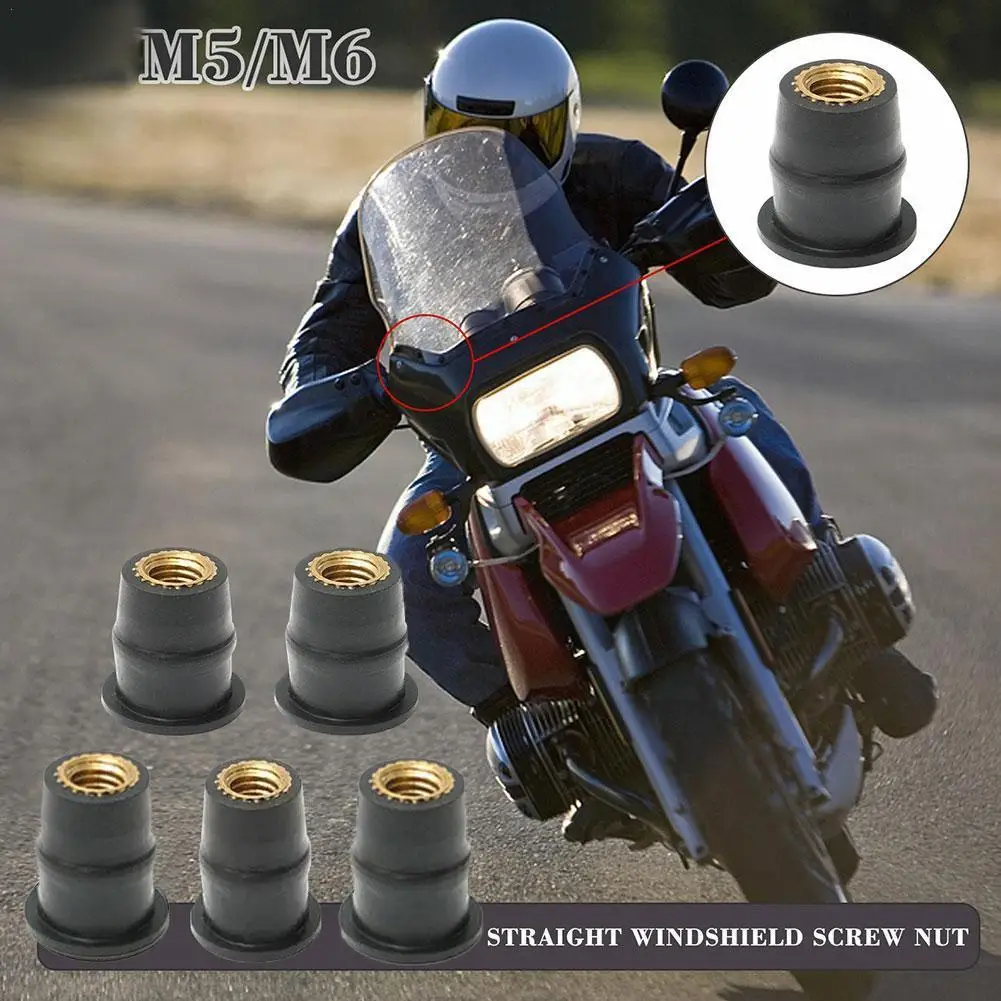 10Pcs M6 M5 Rubber Well Nut Metric Motorcycle Windscreen Well Nut Brass NUTS For Windscreens Fairings Cowl S3P3