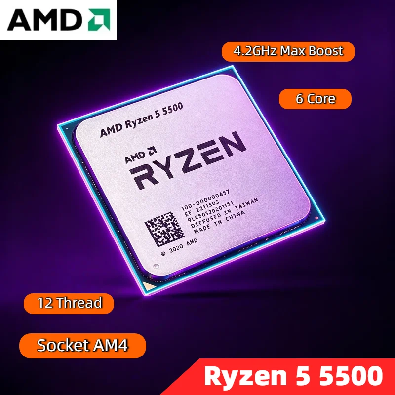 

Original 4.2GHz AMD R5 5500 6 Core 12 Thread 65W 7nm CPU Zen 3 Processor DDR4 Socket AM4 Gaming CPU Tray Without Fan