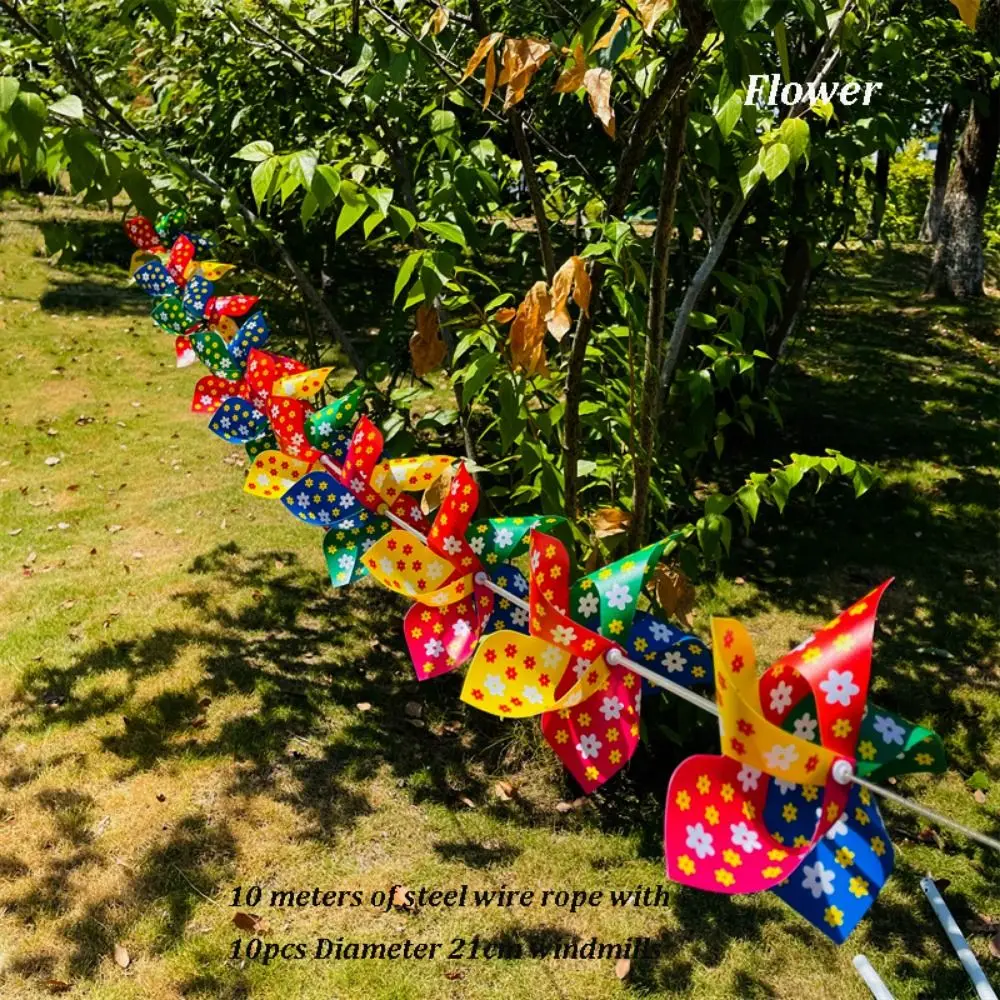 10 pçs/set com cordas de corda colorido arco corredor moinho de vento colorido com corda de fio de aço 5 folhas cataventos plástico artesanal