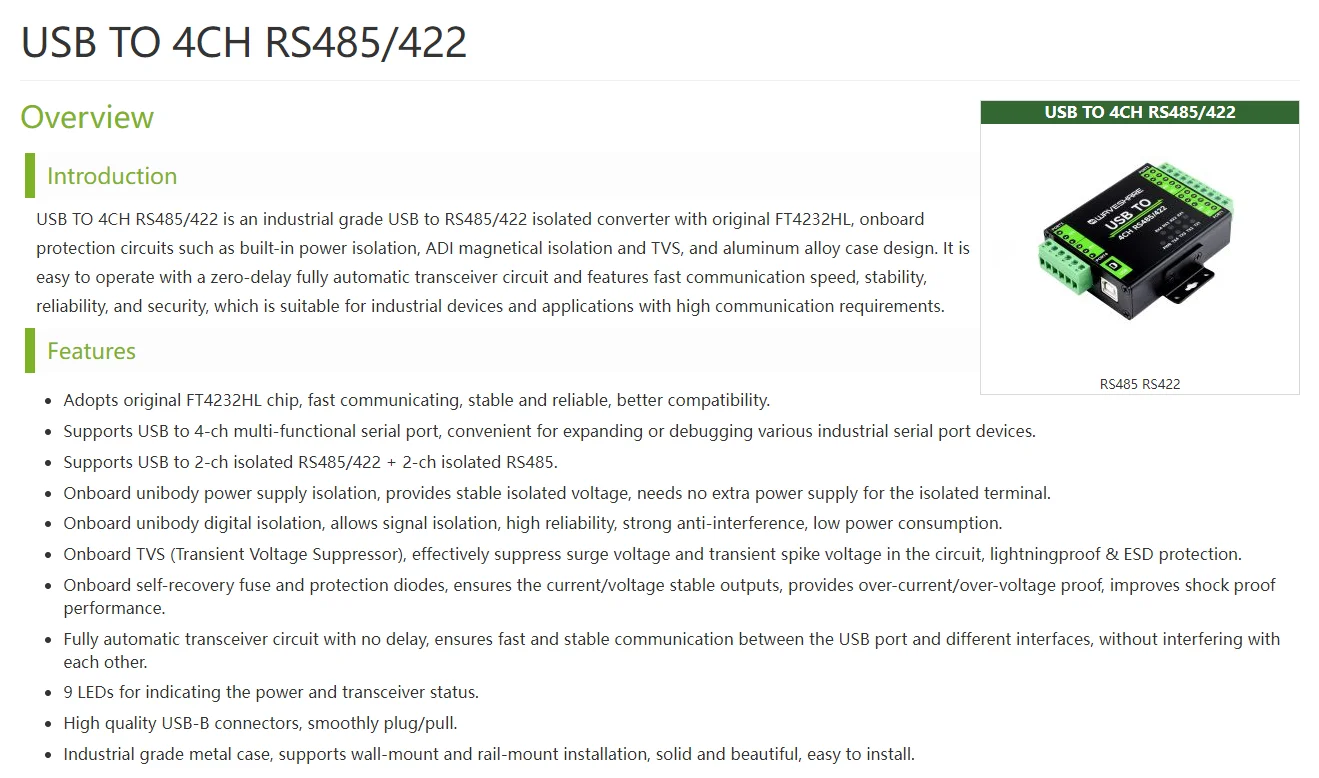 Industrieller isolierter USB zu RS485/422 Konverter, unterstützt USB zu 2-Wege RS485 2-Wege RS485/2, 5 ft4232hl Chip – Detail 1