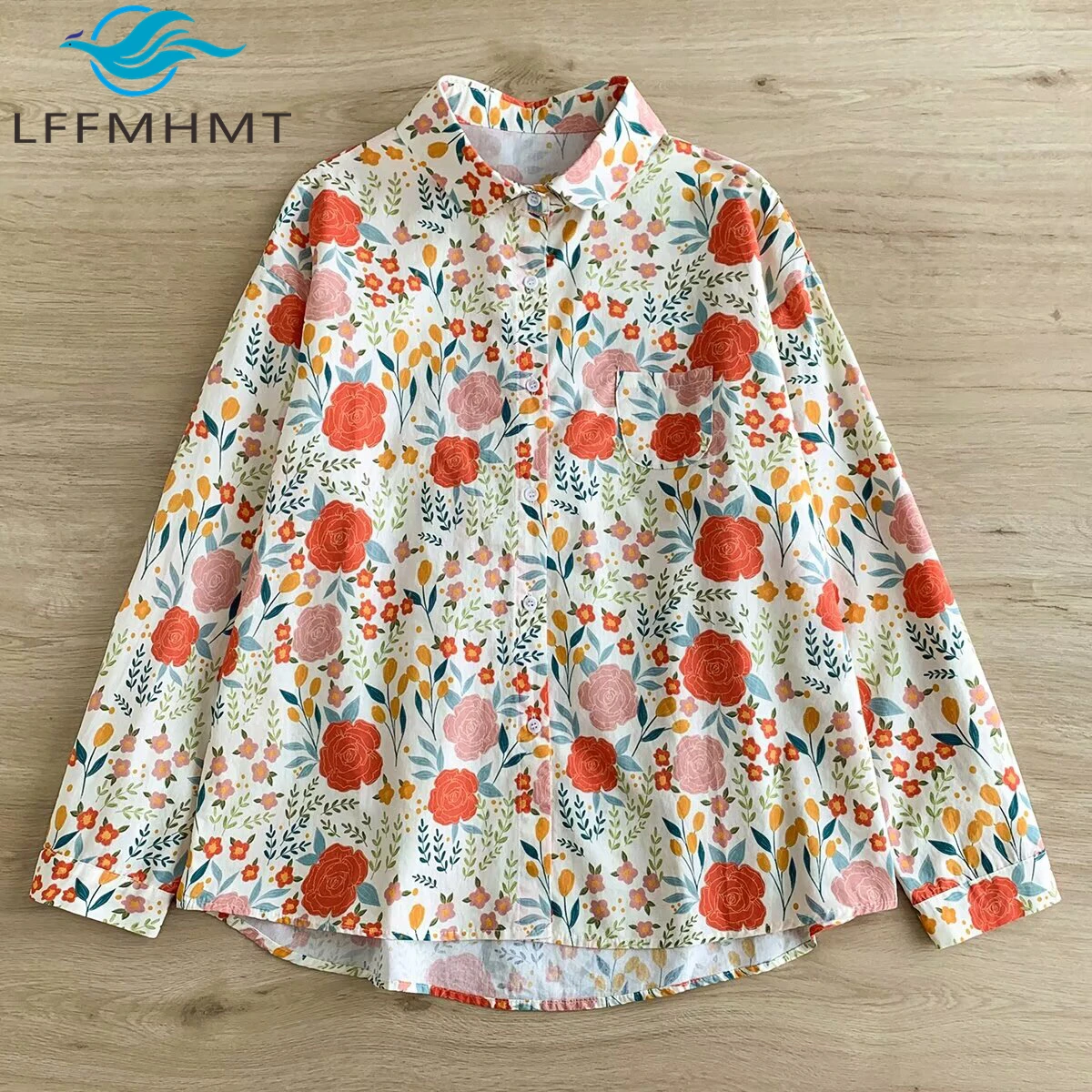 

Japan Style Vintage Floral Print Long Sleeve Shirt for Women Good Quality Eazy Match Forest Trendy Retro Button Up Blouse Tops