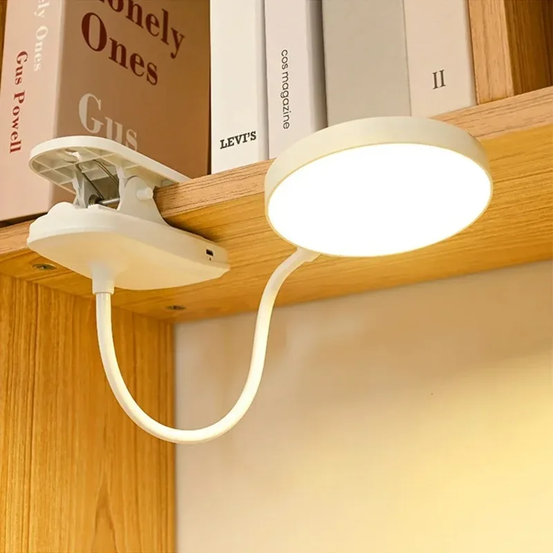 Lámpara de Mesa LED Recargable por USB, Lámpara de Noche con Abrazadera Plegable, Lámpara de Lectura con Soporte de Estudio, Táctil, 3 Modos de Atenuación, Luz de Protección Ocular