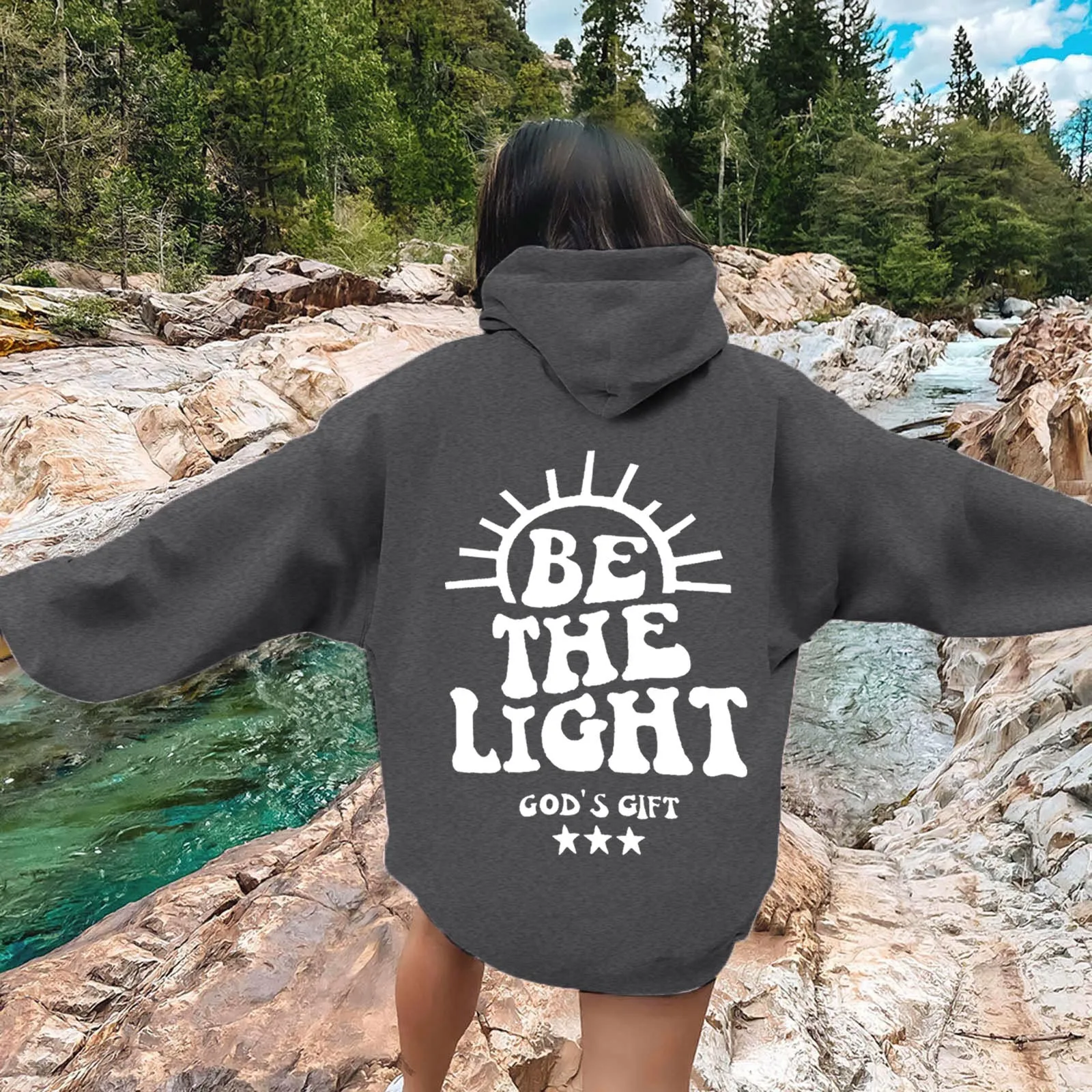 Be The Light Hoodie Autumn Winter Hooded Sweatshirt Bible Verse Sweater Jesus Religious Pullover Faith Outfit Gift for Christian