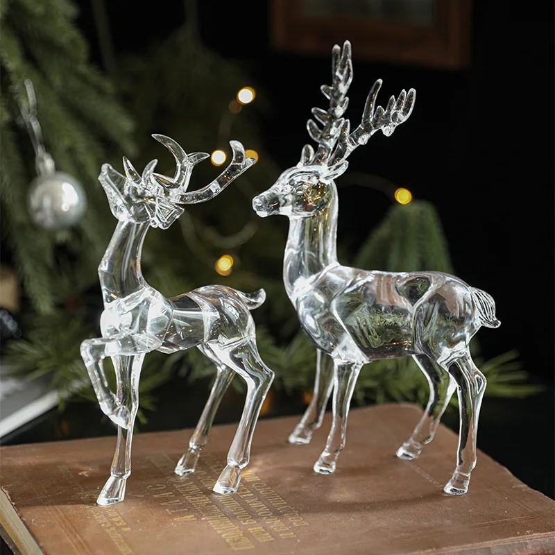 Elk, Acrylic Deer Statue, Transparent Reindeer Desktop Decoration, Christmas Decoration, Desk Accessories, Furniture Display