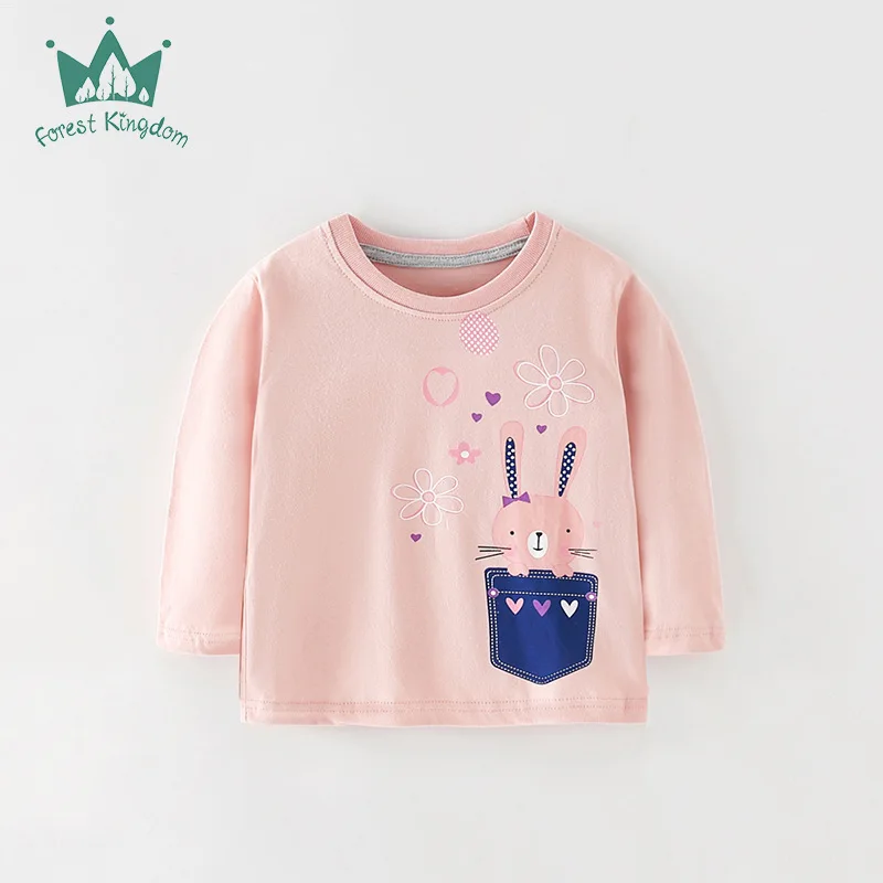 

Baby Girls' 2025 Spring Autumn 2-7Y Fashion T-Shirt Lovely Rabbit Cartoon Top Kids Soft Casual Cotton Tee Children's Daily Wear