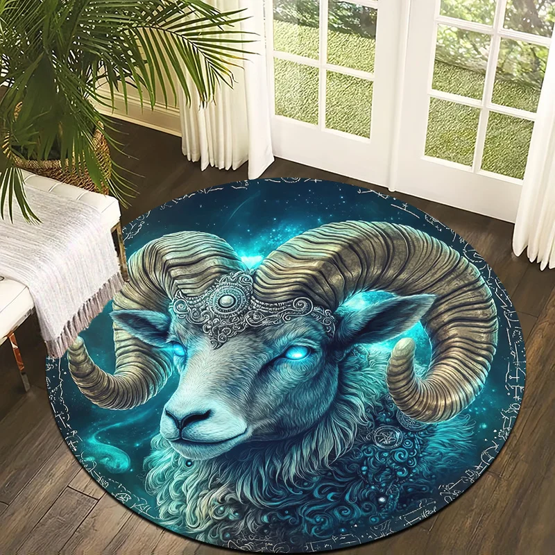 Sheep Horn Constellation Flannel-printed round floor mats are slip-resistant Suitable living room bedroom terrace garden carpets