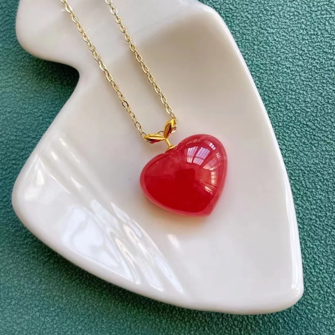Natural Red Rhodochrosite Pendant Jewelry Heart Love Rose Rhodochrosite 15.5*18mm Women Men Gemstone Jewelry 18K Gold AAAAA