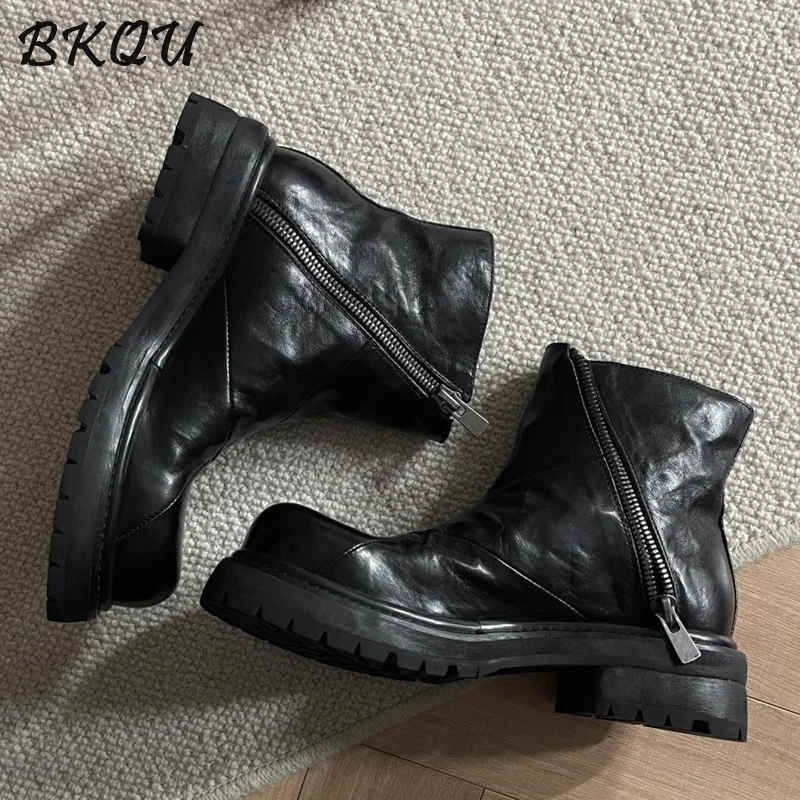 

BKQU High-crowned British-style High-top Thick-soled Chelsea Boots for Men 2025 Autumn Casual Motorcycle Trend Style Short Boots