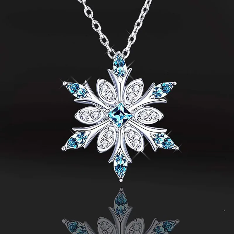 New 925 Sterling Silver Snowflake Shape Necklace Shining Charm Geometric Shape Woman Pendant Birthday Gift Exquisite Jewelry