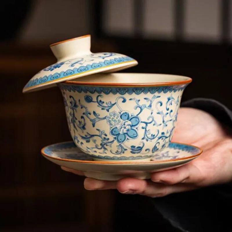 

Ruyao Blue and White Color Floral Pattern Pu'er Tea Tureen Kungfu Tea Cup Tea Bowl Kitchen Teaware Drining Accessories
