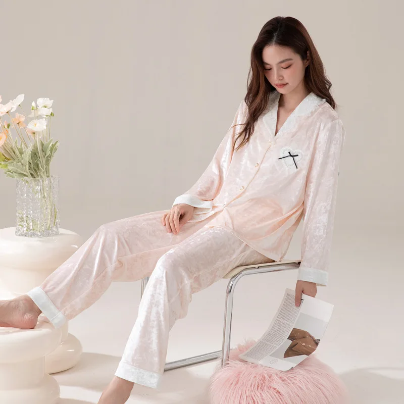 Golden Diamond Velvet Medium Warmth French Premium Velvet Home Clothes Women's Sleepwear Two Piece Set