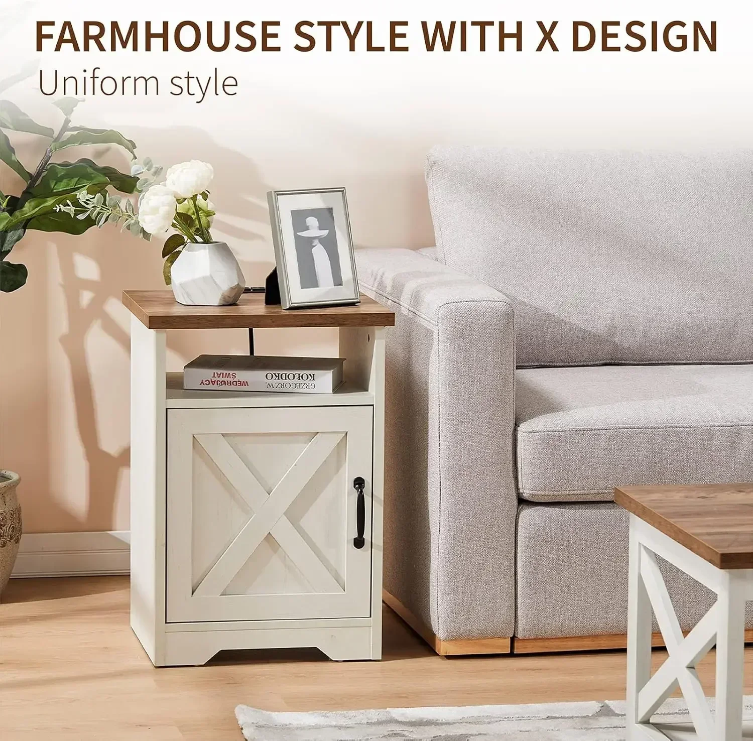 3-Piece Farmhouse Table Set Includes Coffee Table& Two End Tables, Side Table , for Living Room, Bedroom, Distressed White