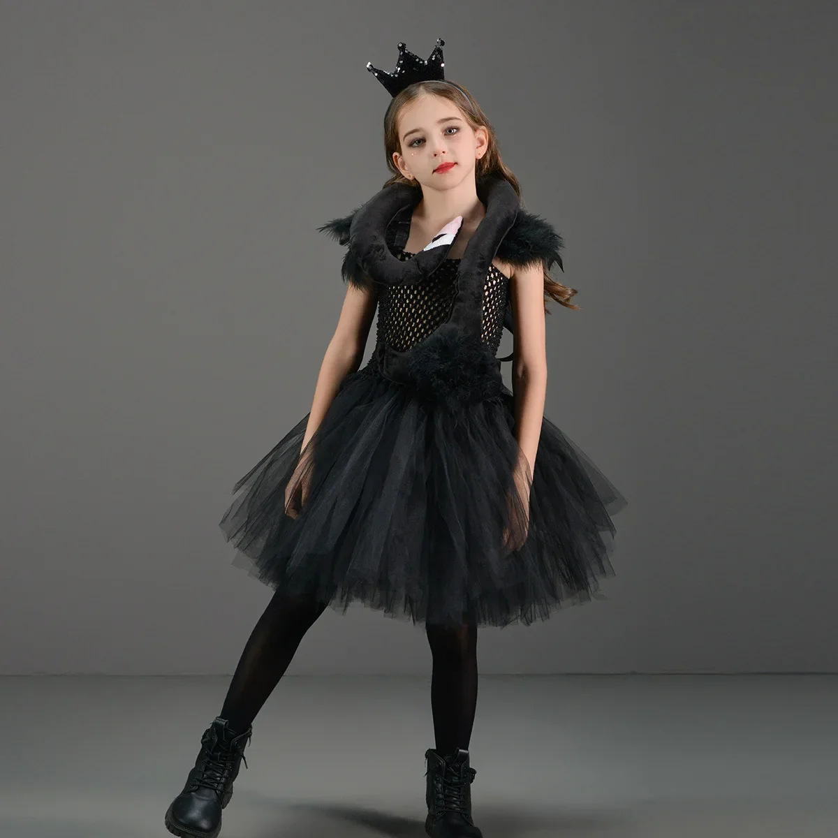 Ensemble de robe de princesse noire et blanche pour filles, costume de cosplay fz, robes d'été, robe élégante pour enfants, tenues de cosplay d'Halloween, 2 à 12 ans