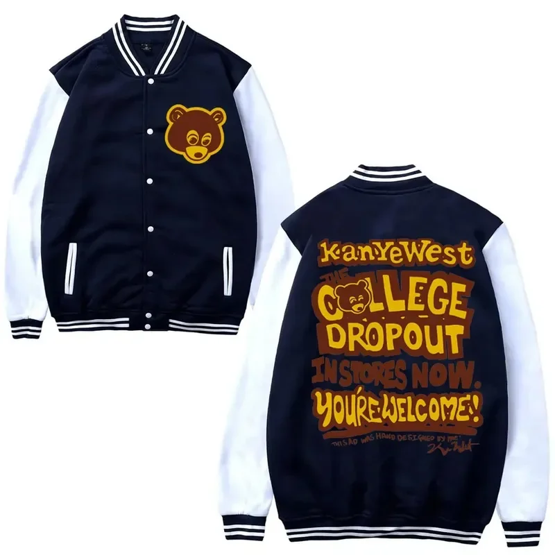 Kanye West College Dropout uomo donna giacca da Baseball cappotto felpe con cappuccio tendenza uniforme da Baseball stampa Cardigan vestiti top