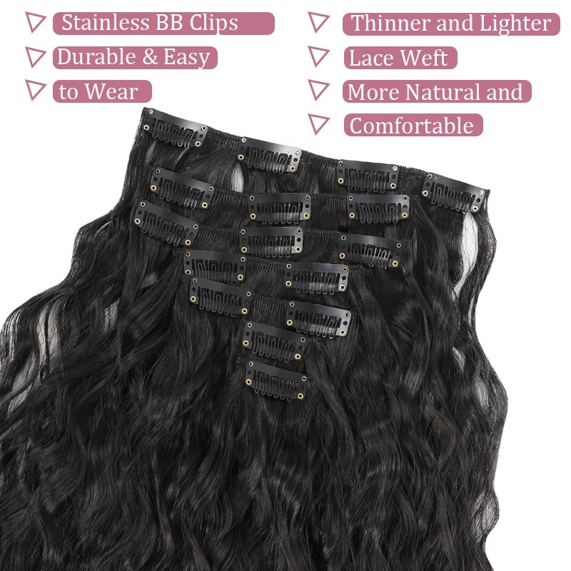 7 PCS Clip in Hair Extensions, 20 Inch Water Wavy Natural & Soft Hair & Blends Well Hair Extensions for Women Natural Color