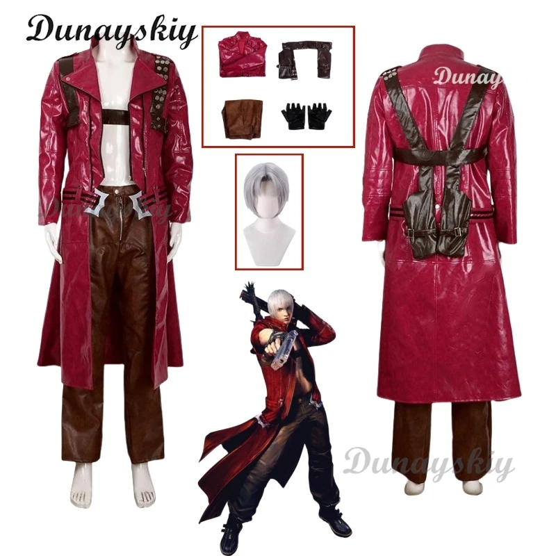 

Игра Devil Cos Dante, красное длинное пончо, косплей May Cry 3, костюмы, парик, брюки, ожерелье, униформа, куртка, Хэллоуин, карнавал