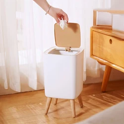 Tall Wood Grain Household Trash Cans Kitchen, Bathroom, Living Room, Tabletop Storage Bucket, Office Hotel Trash Can